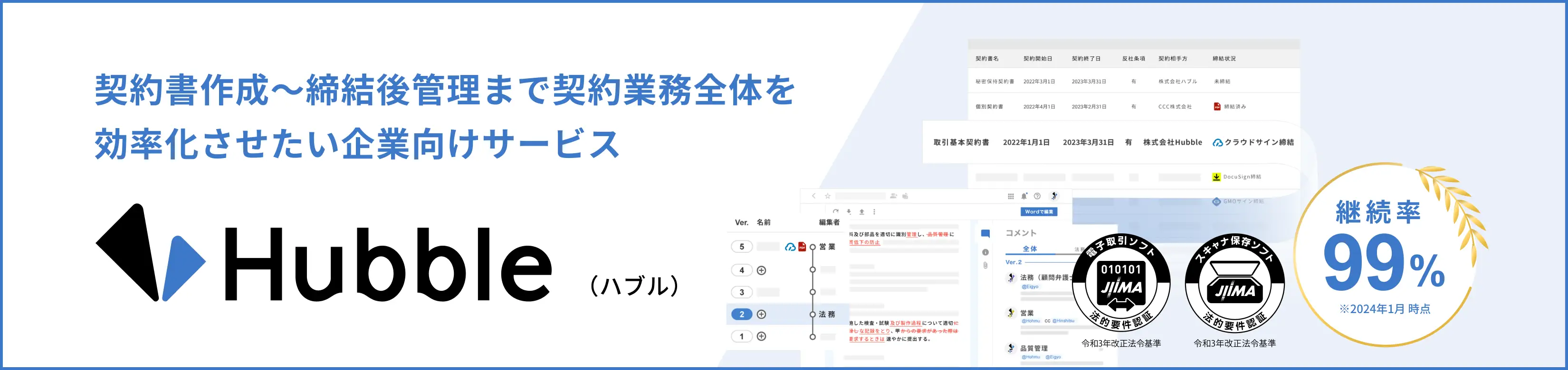 契約書作成〜締結後管理まで契約業務全体を効率化させたい企業向けサービス:Hubble